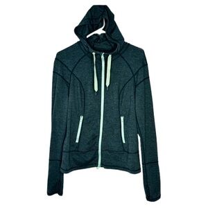 Zella Hooded Jacket Zip Up Charcoal and Mint Green Women’s Size Medium